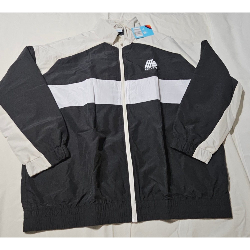 Aldi Gear Windbreaker Jacket Women XL Black White Colorblock Full Zip Logo NWT